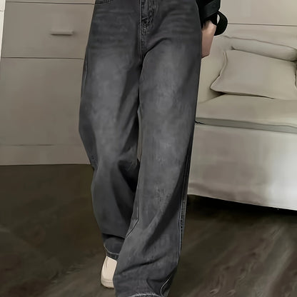 Vintage Loose Straight Leg Jeans With Multi Pockets, Casual Versatile Denim Pants For Women, Women's Clothing & Denim