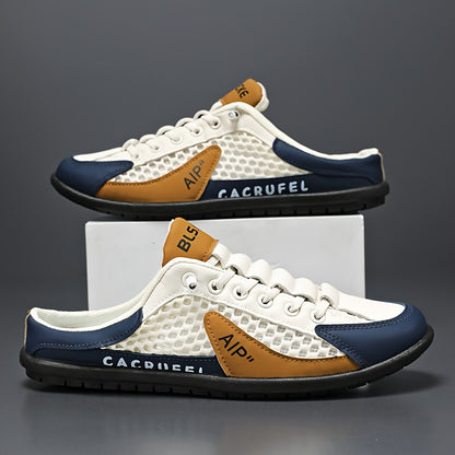 Men'S One Foot Casual Slippers - Breathable PU Upper, Cushioned EVA Insole And Durable PVC Sole, White And Navy Blue With Golden Accents, All Season Indoor/outdoor Shoes Suitable For Daily Wear And Vacation, Fashionable Shoes