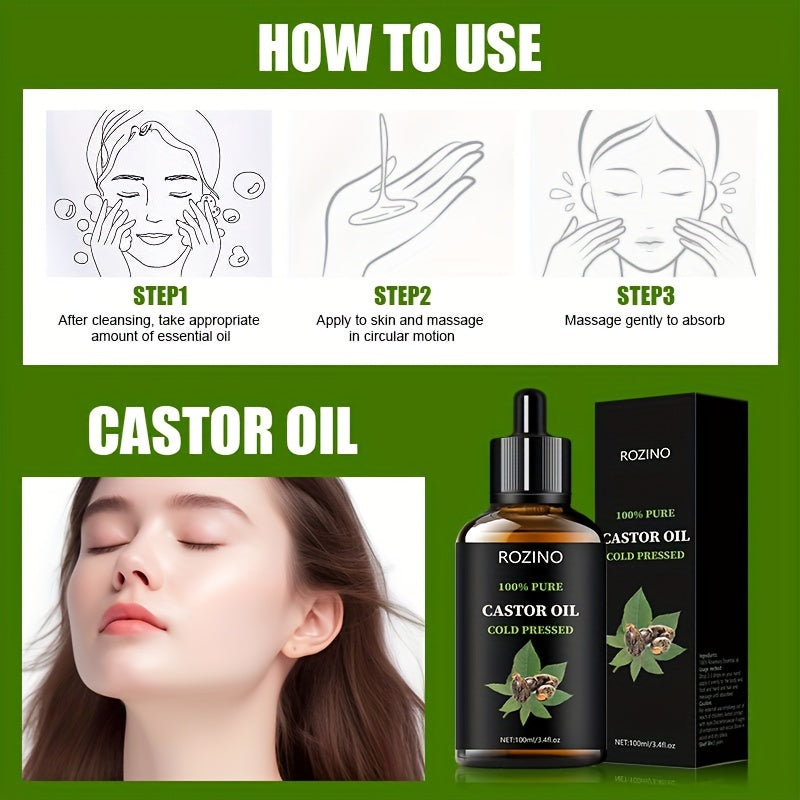 100ml Castor Oil, For Hair Eyelashes And Eyebrows, Castor Oil Cold Pressed Unrefined, Essential Oil For Dry Hair, Skin & Nails Care