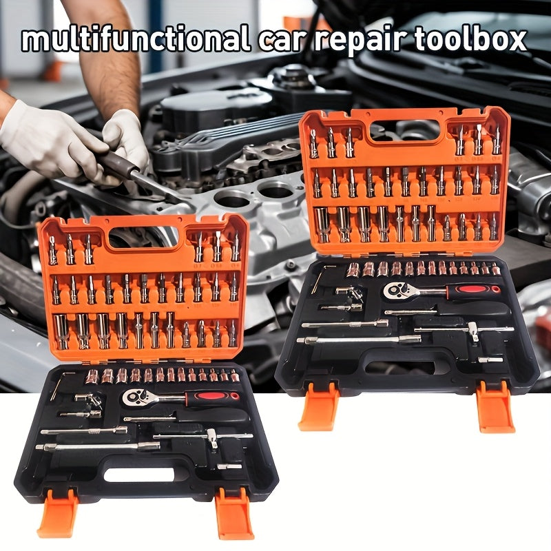 1 Set Professional Car Repair Tool Box: Portable, Durable, Easy-to-Use Ratchet Wrench Set - Suitable for Car, Ship, Motorbike Repair, Home Industrial Repair - Includes Portable Box