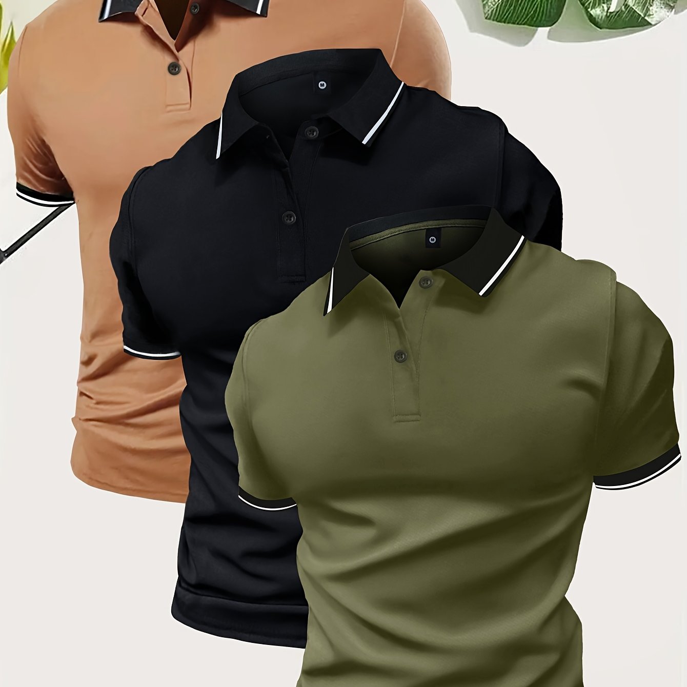 3Pcs Breathable Men's Golf Shirt, Regular Fit V-Neck Short Sleeve Casual T-Shirt for Summer