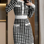 Allover Print Color Block Dress, Elegant Button Front Long Sleeve Dress, Women's Clothing