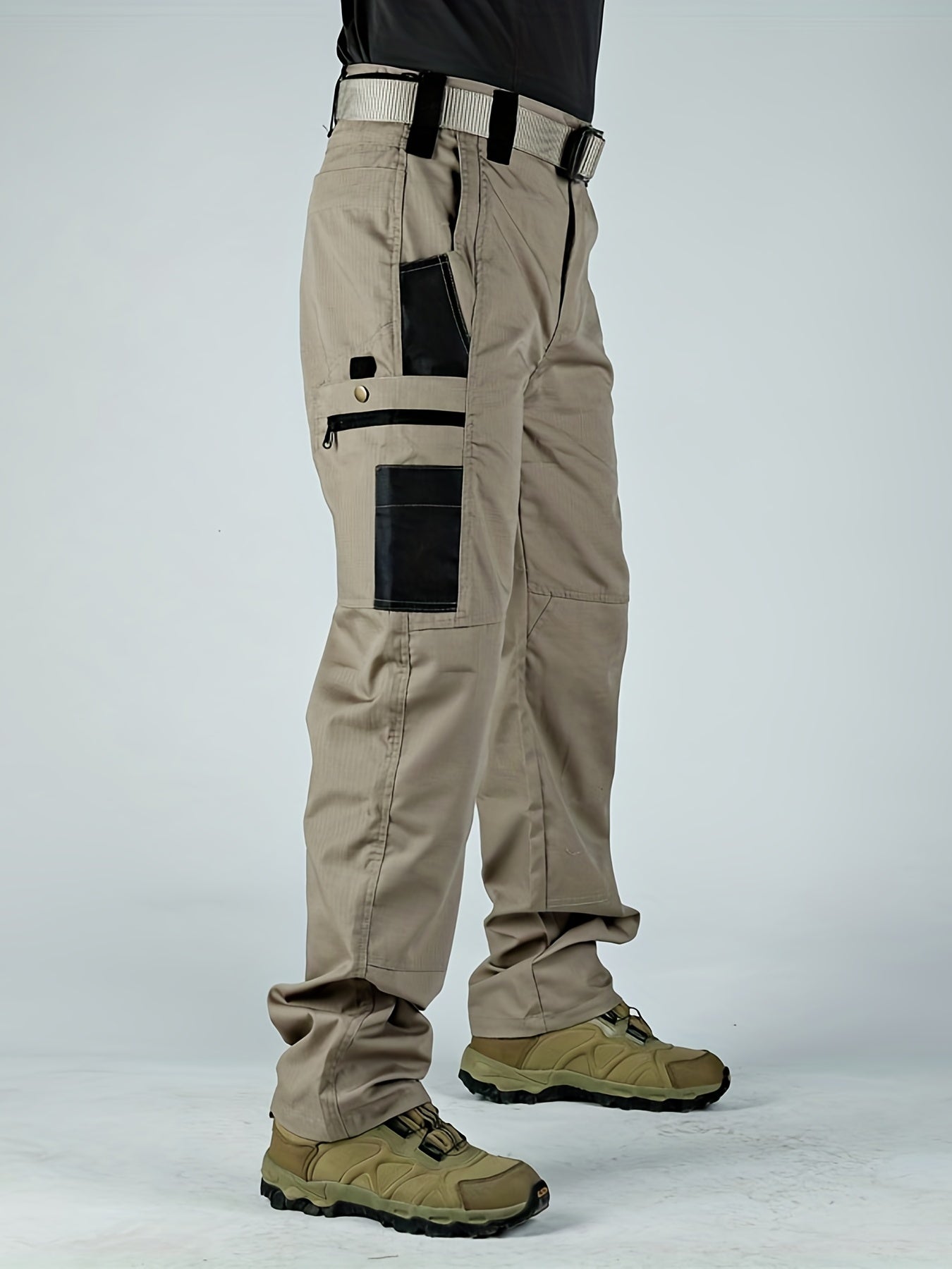 Men's Tactical Pants, Wear-Resistant Combat Training Multi-Pocket Water-Repellent Outdoor Pants, Polyester, Solid Color