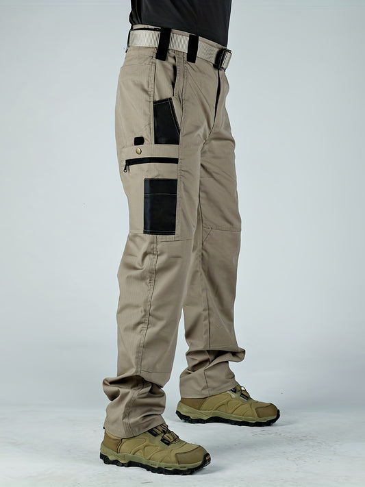 Men's Tactical Pants, Wear-Resistant Combat Training Multi-Pocket Water-Repellent Outdoor Pants, Polyester, Solid Color