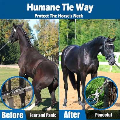 3pcs Stainless Steel Horse Gear Set - Durable Collar Strap with Quick Snap Fasteners & Eyebolts, Multi-Use for Training & Safety