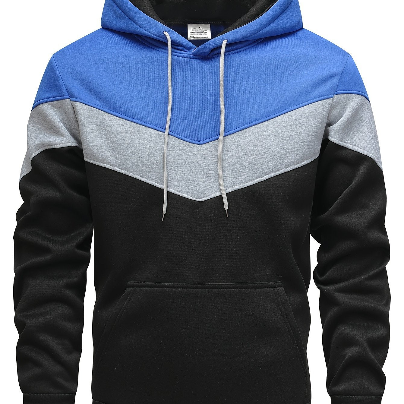 Mens Color Block Hooded Pullover Hoodie - Soft Slight Stretch Polyester Fabric, Long Sleeve, Regular Fit, Contrast Collar, Kangaroo Pocket, Hand Wash Only - Perfect Winter and Fall Streetwear Gift for Him