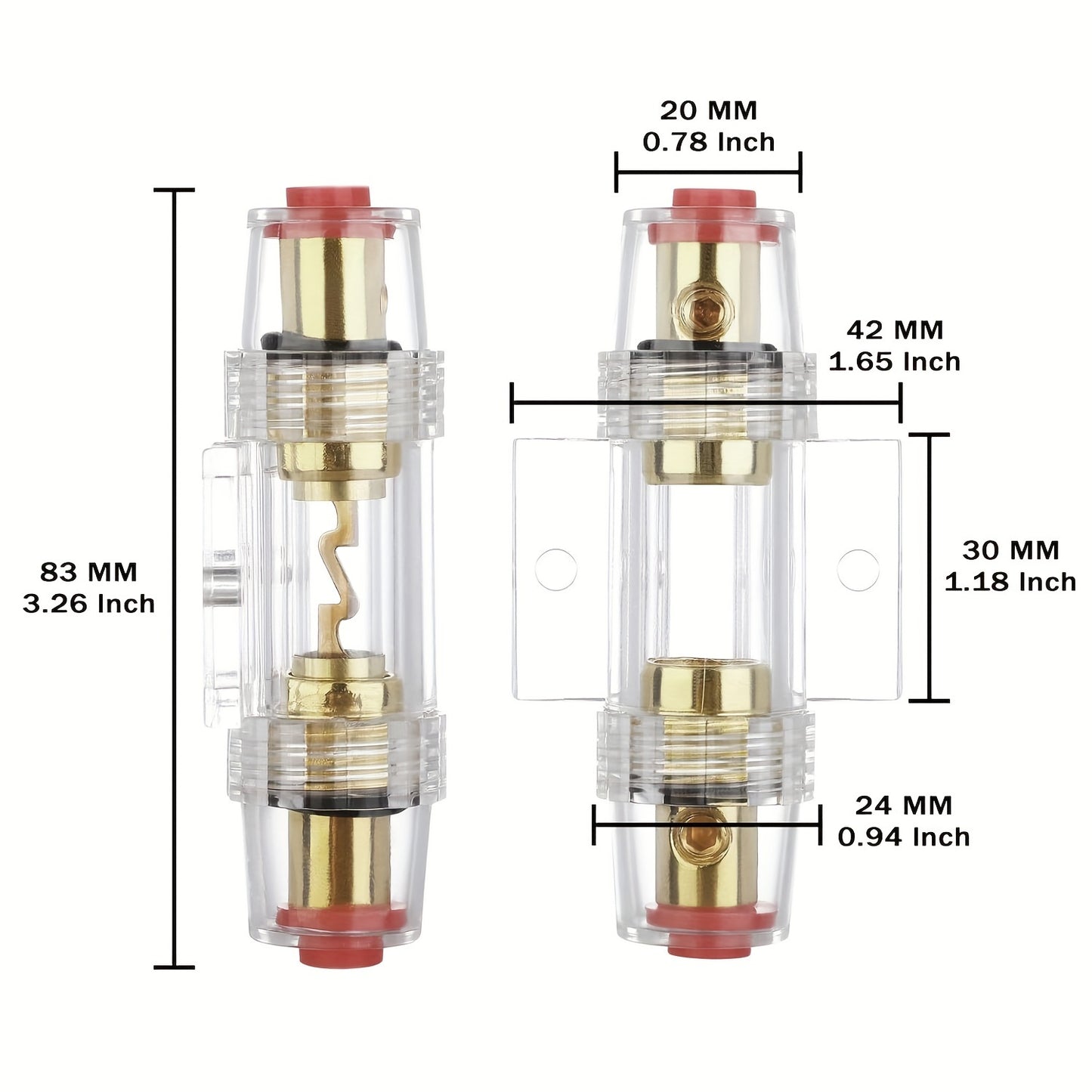 High-Performance AGU Fuse Holder for Car Audio & Accessories - 4-8 Gauge, Golden-Plated Aluminum Alloy with 30A/60A/100A Fuses Included