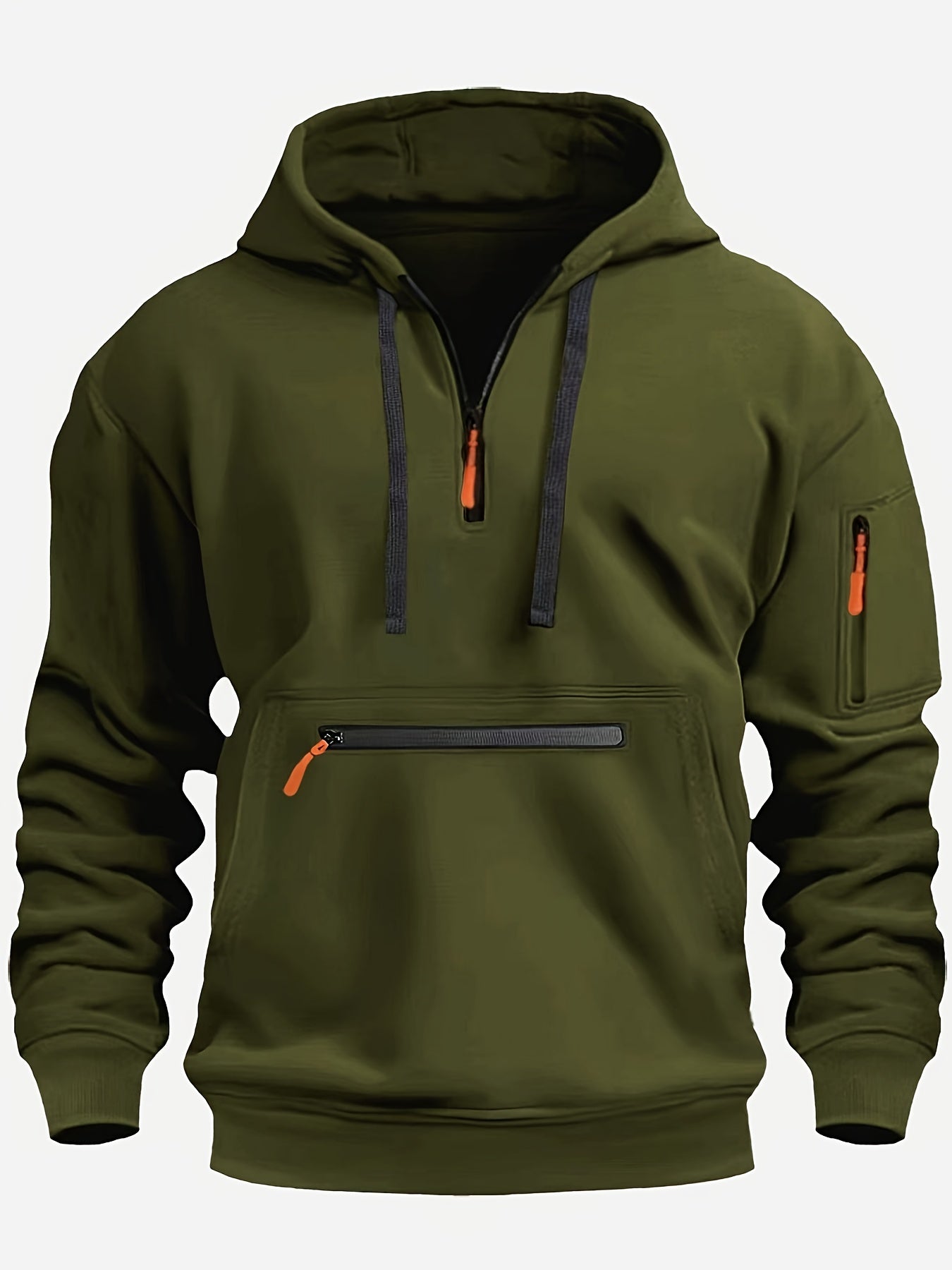 220gsm 100% Polyester Long Sleeve Hoodie - Men's Solid Color Regular Fit Casual Pullover with Zipper Pocket for Fall/Winter