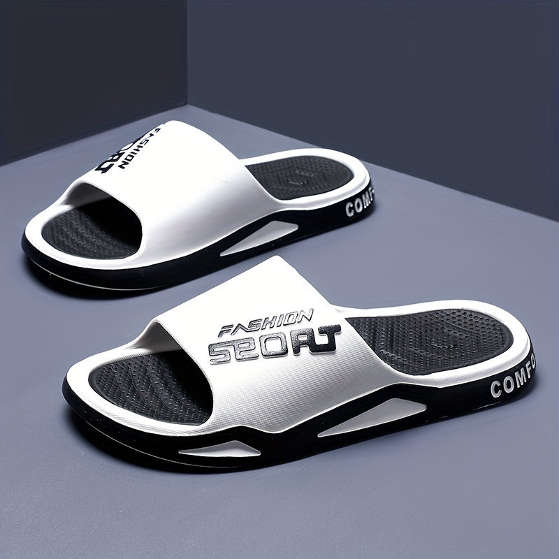 Fashion Mens Sport Slides - Sport Sandals & Slides With Anti-Slip Sole - Trendy Men'S Alphabet Design Slippers - Ideal For Spring And Summer Beach