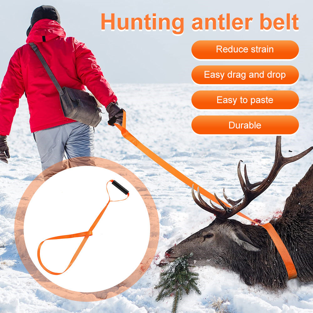 Heavy-Duty Deer Drag Harness with Comfort Grip Handle - Durable Nylon Hunting Belt for Easy Outdoor Dragging, Orange