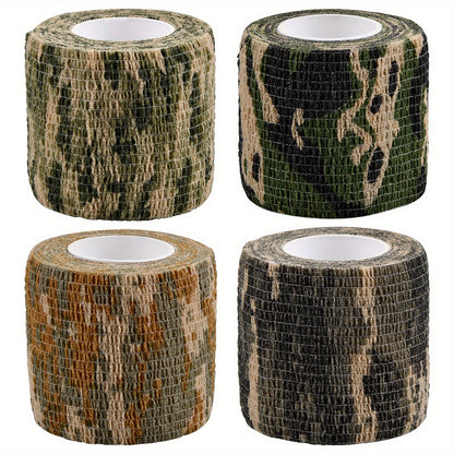 4 Rolls Camo Wrap Tapes, Reusable Camouflage Tape, Self-Adhesive Non-Woven Stealth Camo Bandages, 5cm X 4.5m, Camouflage Assorted Colours