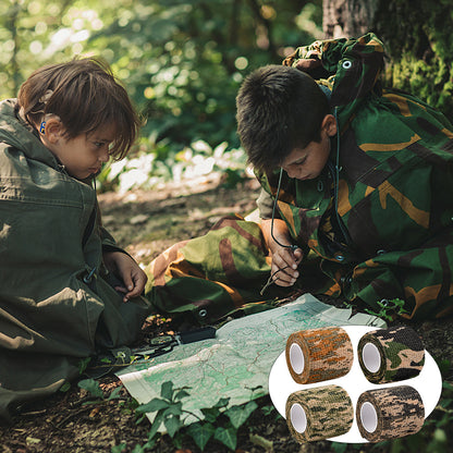 4 Rolls Camo Wrap Tapes, Reusable Camouflage Tape, Self-Adhesive Non-Woven Stealth Camo Bandages, 5cm X 4.5m, Camouflage Assorted Colours