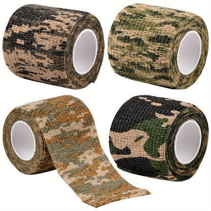 4 Rolls Camo Wrap Tapes, Reusable Camouflage Tape, Self-Adhesive Non-Woven Stealth Camo Bandages, 5cm X 4.5m, Camouflage Assorted Colours