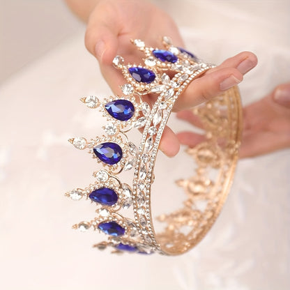 1pc Baroque Style Round Crown Princess Queen's Round Crown Bridal Wedding Birthday Hair Accessories, Retro Style