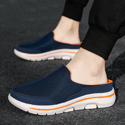 PLUS SIZE Men's Trendy Solid Woven Knit Breathable Slip On Mule Shoes, Comfy Non Slip Soft Sole Slippers For Men's Outdoor Activities