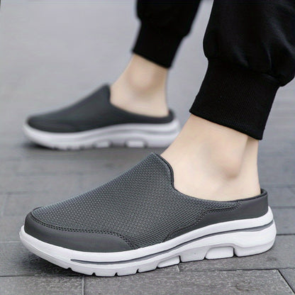 PLUS SIZE Men's Trendy Solid Woven Knit Breathable Slip On Mule Shoes, Comfy Non Slip Soft Sole Slippers For Men's Outdoor Activities