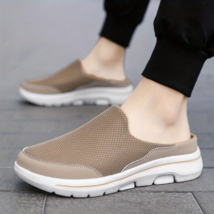 PLUS SIZE Men's Trendy Solid Woven Knit Breathable Slip On Mule Shoes, Comfy Non Slip Soft Sole Slippers For Men's Outdoor Activities