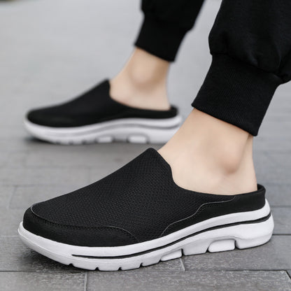 PLUS SIZE Men's Trendy Solid Woven Knit Breathable Slip On Mule Shoes, Comfy Non Slip Soft Sole Slippers For Men's Outdoor Activities