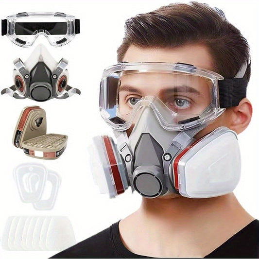 Respirator Mask Reusable Half Face 6200 Gas Mask with Filters/Safety Glasses Paint Respirator for Dust Resin Sanding Polishing Spraying Welding Woodworking