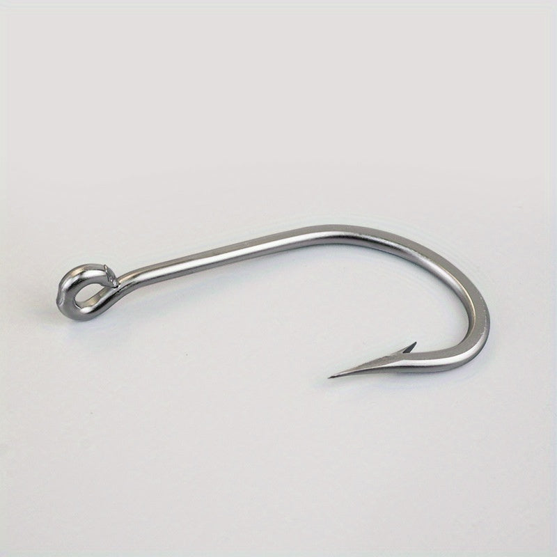 2pcs Large Stainless Steel Fish Hooks For Tuna/Big Catfish/Grouper, Barbed Hook With Eye, Saltwater Fishing Tackle