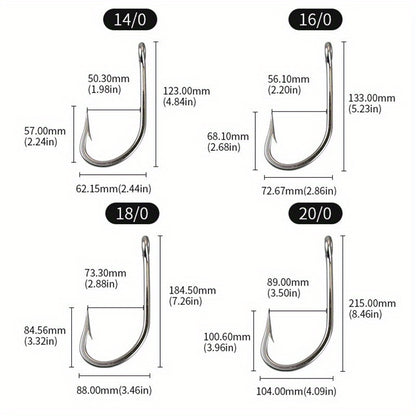 2pcs Large Stainless Steel Fish Hooks For Tuna/Big Catfish/Grouper, Barbed Hook With Eye, Saltwater Fishing Tackle