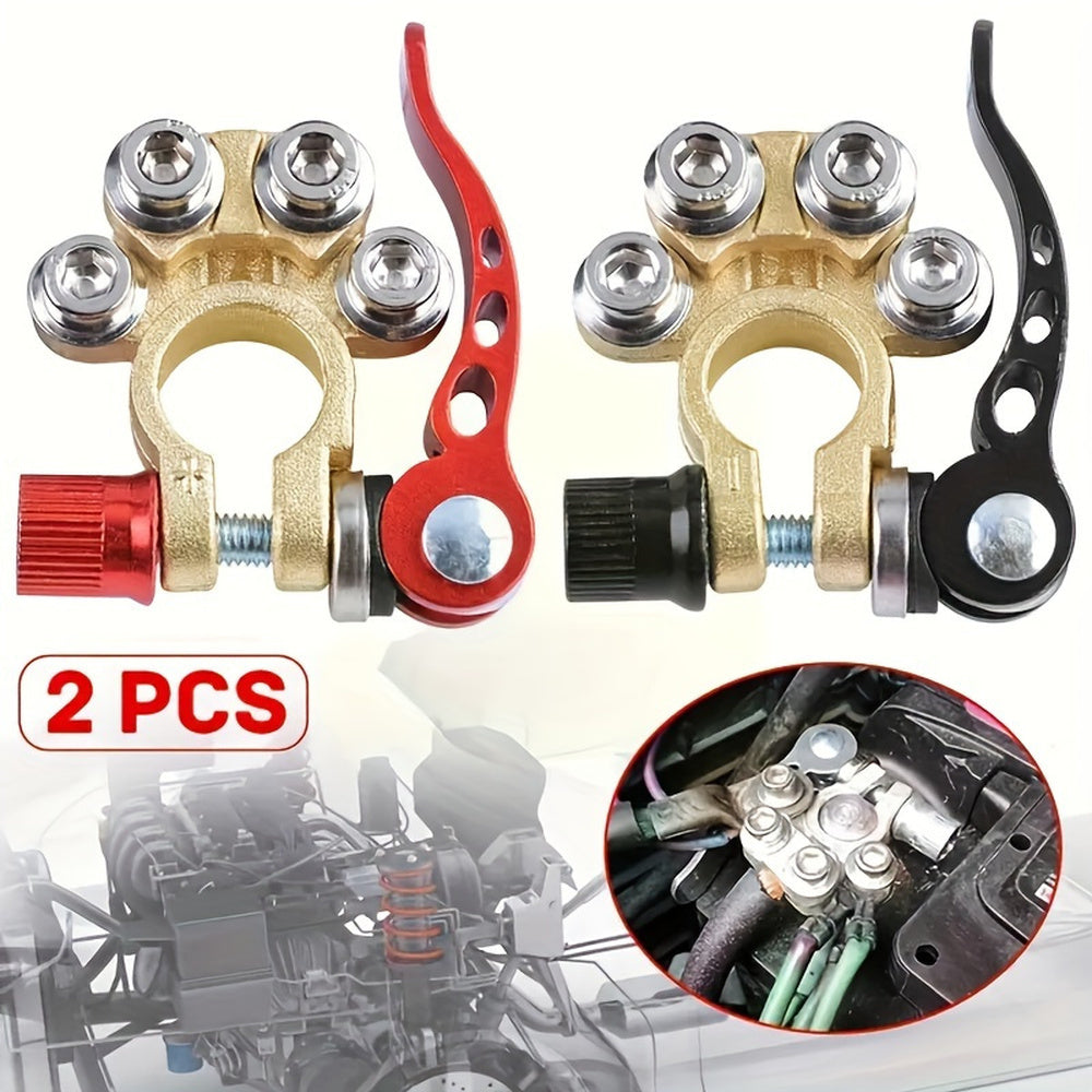 2pcs Heavy-Duty Zinc Alloy Car Battery Terminal Clamps - Quick Release, Positive & Negative Pole Head