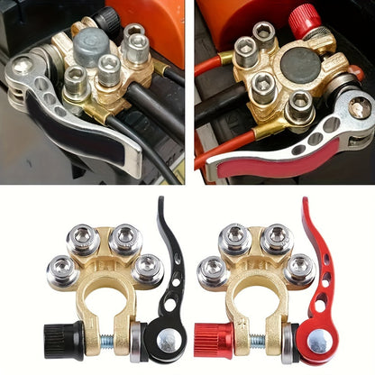 2pcs Heavy-Duty Zinc Alloy Car Battery Terminal Clamps - Quick Release, Positive & Negative Pole Head