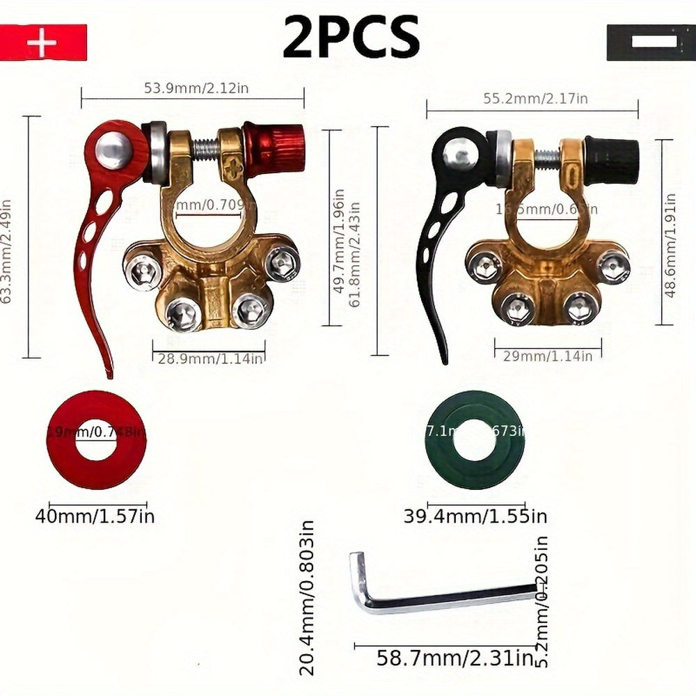 2pcs Heavy-Duty Zinc Alloy Car Battery Terminal Clamps - Quick Release, Positive & Negative Pole Head