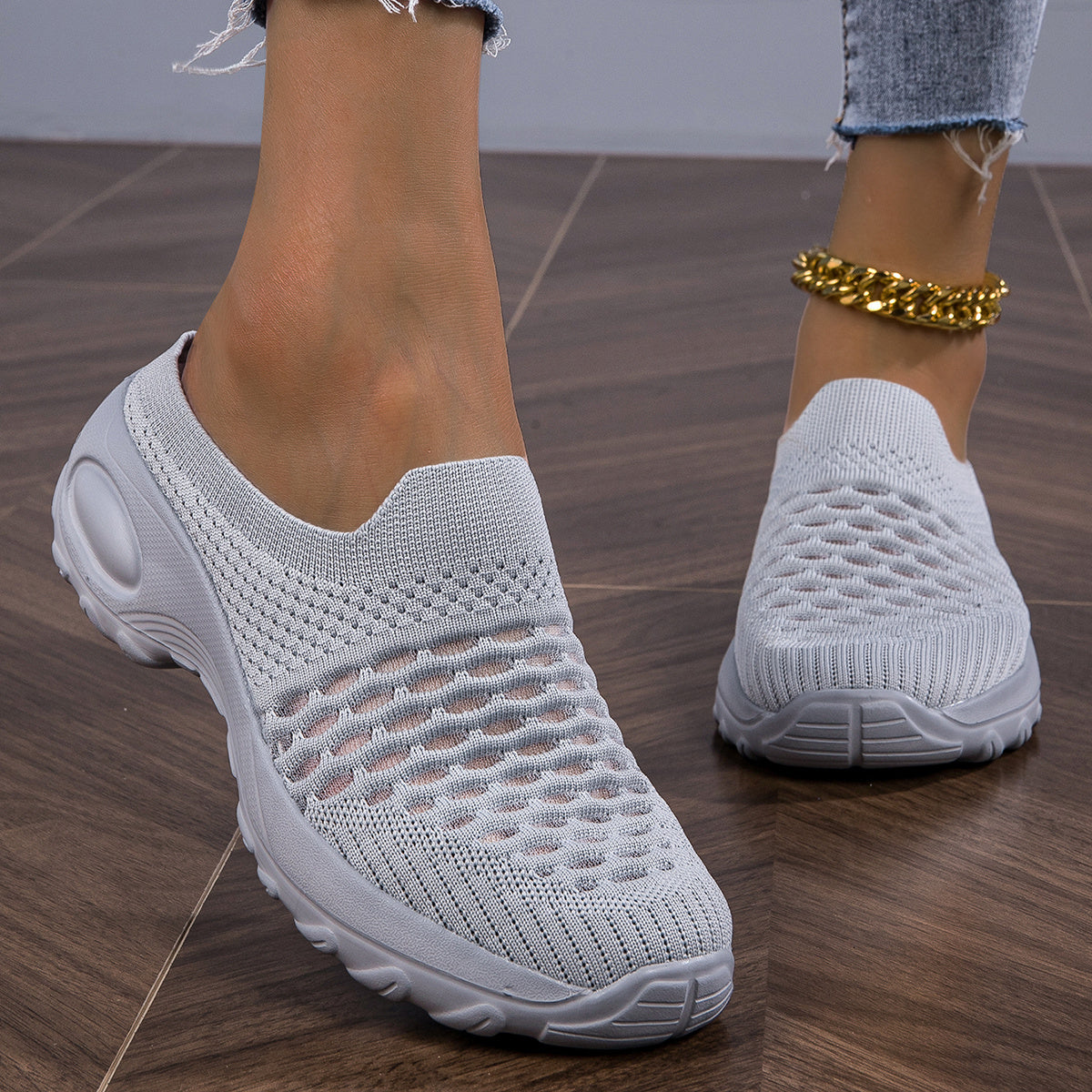 Women's Breathable Mesh Mule Sneakers, Casual Slip On Outdoor Shoes, Comfortable Sock Shoes plus size