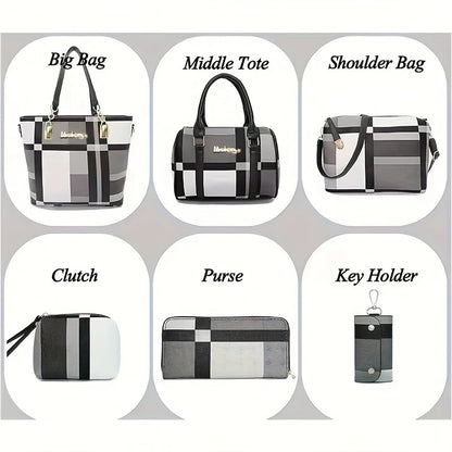 6pcs Womens Handbags Tote Bags Shoulder Bag Leather Purses Satchel Bag Top-Handle Handbag Crossbody Bag Wallet Clutch