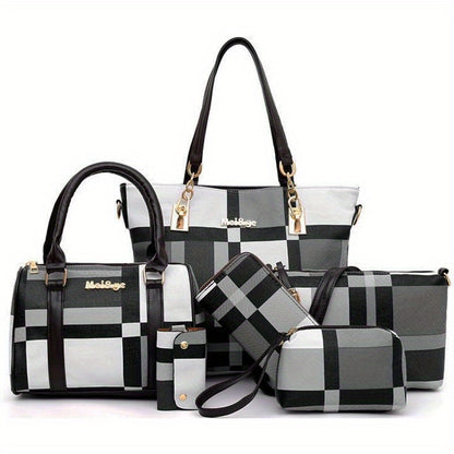 6pcs Womens Handbags Tote Bags Shoulder Bag Leather Purses Satchel Bag Top-Handle Handbag Crossbody Bag Wallet Clutch