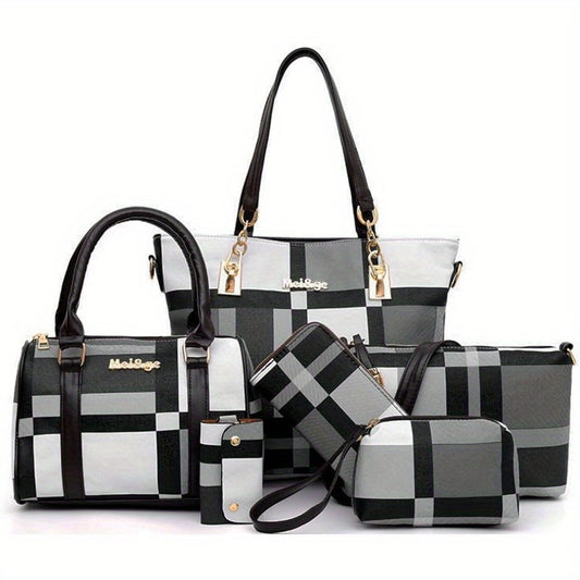 6pcs Womens Handbags Tote Bags Shoulder Bag Leather Purses Satchel Bag Top-Handle Handbag Crossbody Bag Wallet Clutch