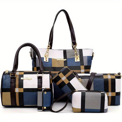 6pcs Womens Handbags Tote Bags Shoulder Bag Leather Purses Satchel Bag Top-Handle Handbag Crossbody Bag Wallet Clutch