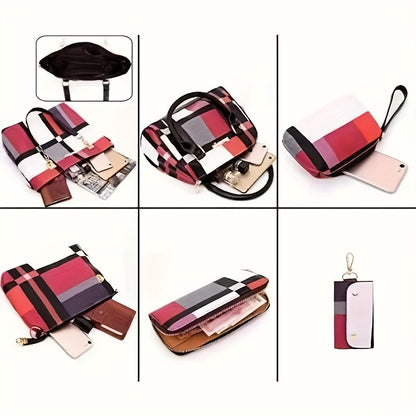 6pcs Womens Handbags Tote Bags Shoulder Bag Leather Purses Satchel Bag Top-Handle Handbag Crossbody Bag Wallet Clutch