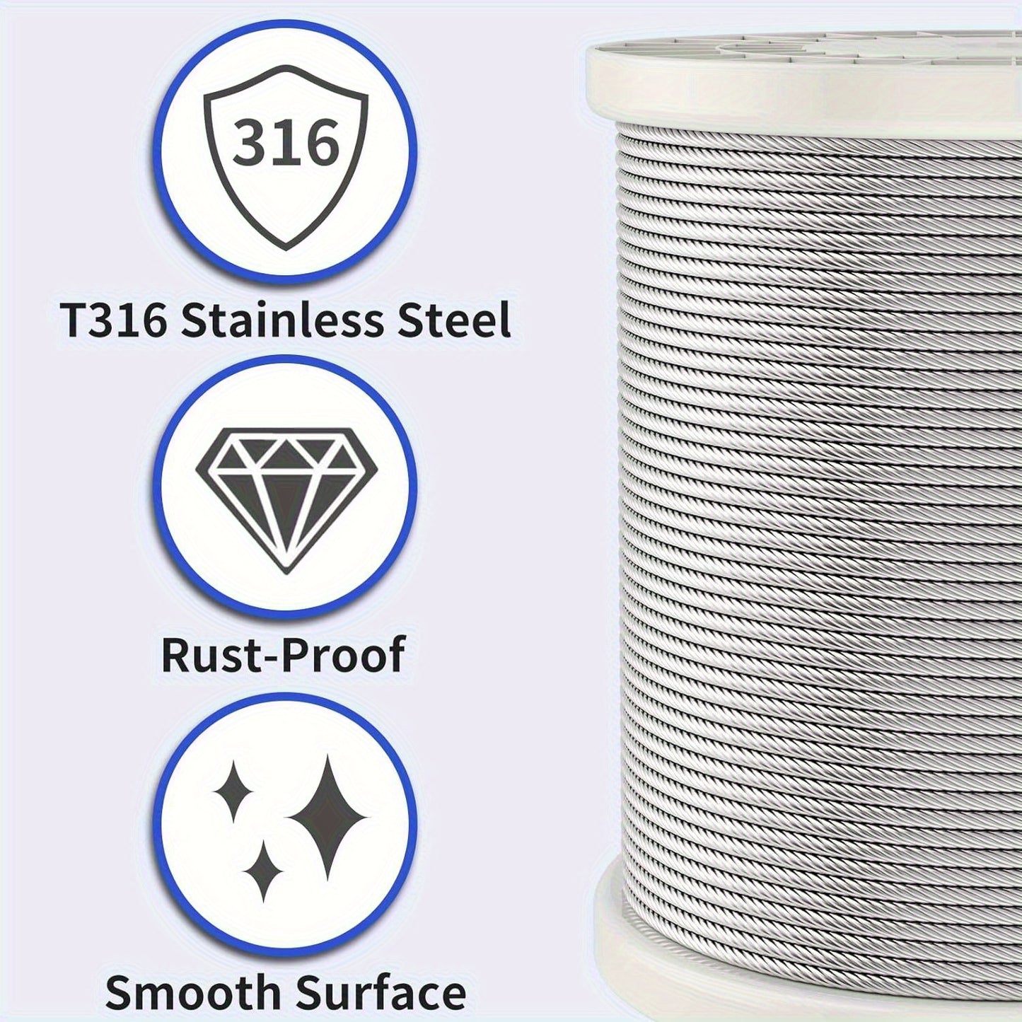 1000ft T316 Stainless Steel 1/8" Wire Rope, Marine Grade Cable for Deck Railing, 7x7 Strand Outdoor Cable Railings, Weather-Resistant Aircraft Cable for DIY Balustrade, Garden & Yard