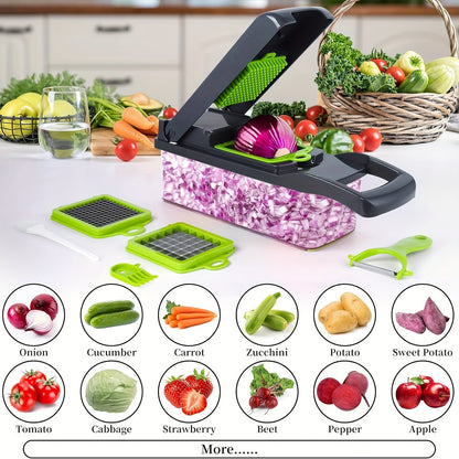 Vegetable Chopper, Pro Onion Chopper, 16 In 1Multifunctional Food Chopper, Kitchen Vegetable Slicer Dicer Cutter, Veggie Chopper With 8 Blades, Carrot Chopper With Container (Grey)