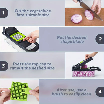 Vegetable Chopper, Pro Onion Chopper, 16 In 1Multifunctional Food Chopper, Kitchen Vegetable Slicer Dicer Cutter, Veggie Chopper With 8 Blades, Carrot Chopper With Container (Grey)