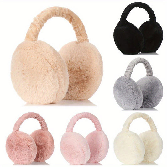 Unisex Faux Fur Earmuffs - Soft Plush Ear Warmers, Foldable Coldproof Ear Muffs, Stretch Fit, Machine Washable for Winter Outdoor Use