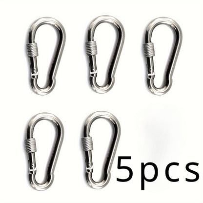 5 Pack M6 Stainless Steel Carabiners - Heavy Duty Spring Snap Hooks for Camping, Hiking, Hammocks, Gym, Outdoor Activities - Metal Screw Gate Carabiners for Secure Attachment