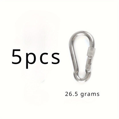 5 Pack M6 Stainless Steel Carabiners - Heavy Duty Spring Snap Hooks for Camping, Hiking, Hammocks, Gym, Outdoor Activities - Metal Screw Gate Carabiners for Secure Attachment