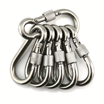 5 Pack M6 Stainless Steel Carabiners - Heavy Duty Spring Snap Hooks for Camping, Hiking, Hammocks, Gym, Outdoor Activities - Metal Screw Gate Carabiners for Secure Attachment