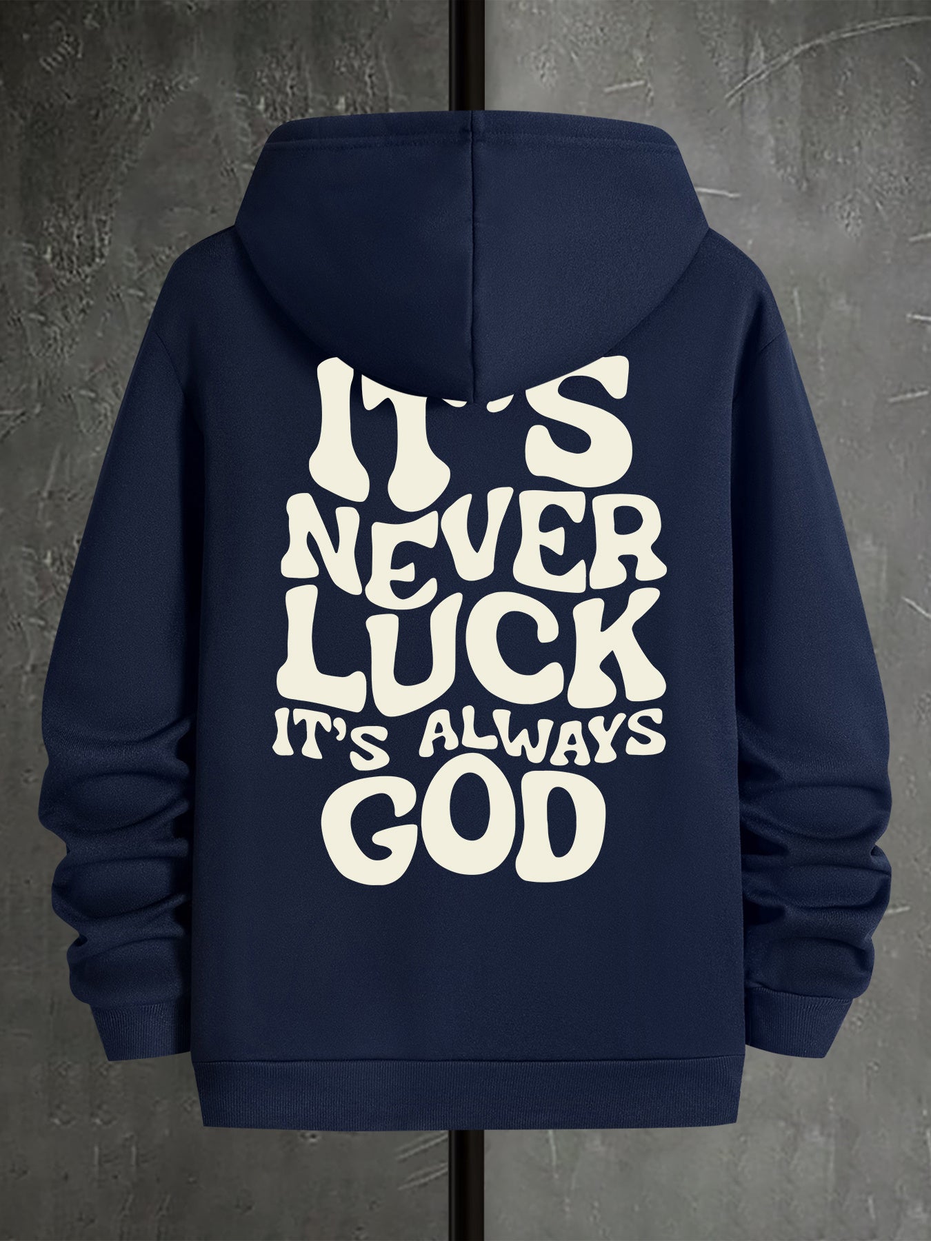 Stylish Faith-Inspired Hoodie - Soft Polyester Knit Fabric, Geometric Lettering Pattern, Casual Fit with Slight Stretch, "It's Never Luck, It's Always God" Inspirational Print, Regular Fit, Unisex Design