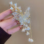 1pc Cool Flower Butterfly Rhinestone Faux Pearl Tassel Large Hair Clip, Fairy Hair Accessories, Ideal Choice For Gifts