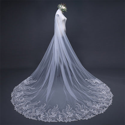 Luxurious 118" Cathedral-Length Wedding Veil with Sequin Lace Edge and Secure Comb - Elegant Sheer Tulle for Bridal Gowns, Perfect for Photography & Special Events