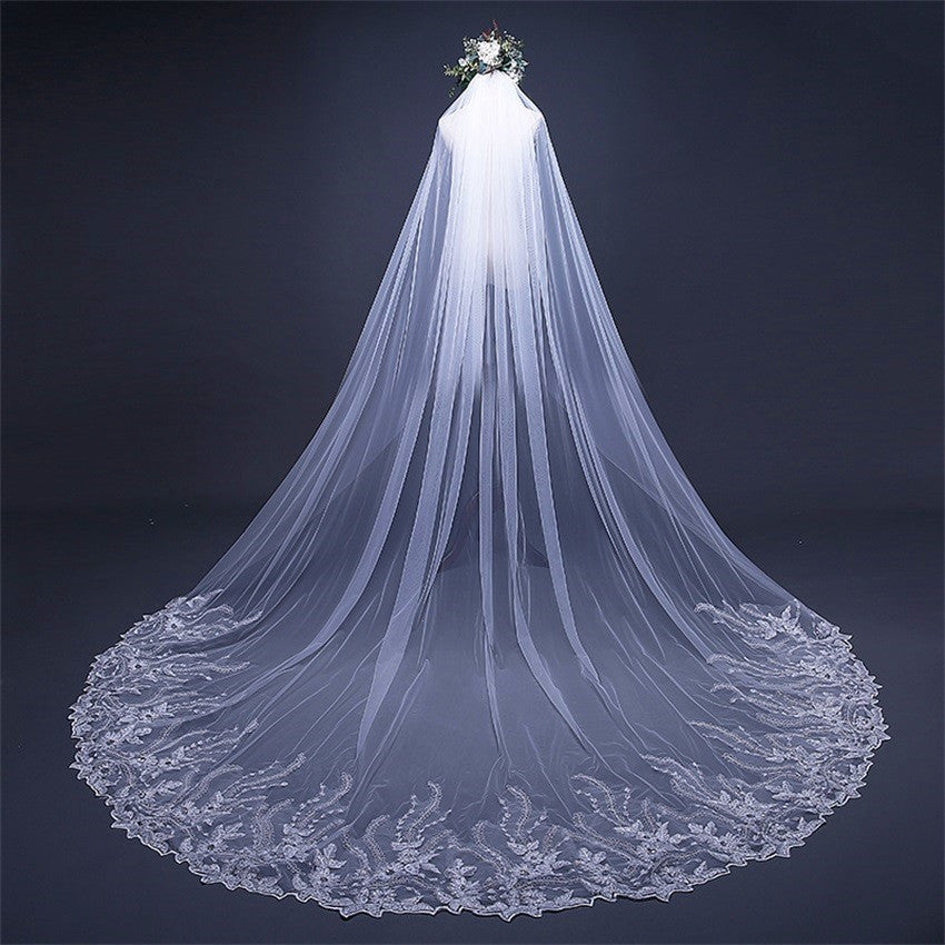 Luxurious 118" Cathedral-Length Wedding Veil with Sequin Lace Edge and Secure Comb - Elegant Sheer Tulle for Bridal Gowns, Perfect for Photography & Special Events