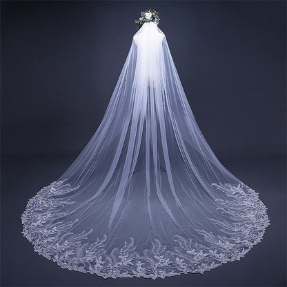 Luxurious 118" Cathedral-Length Wedding Veil with Sequin Lace Edge and Secure Comb - Elegant Sheer Tulle for Bridal Gowns, Perfect for Photography & Special Events