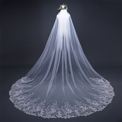 Luxurious 118" Cathedral-Length Wedding Veil with Sequin Lace Edge and Secure Comb - Elegant Sheer Tulle for Bridal Gowns, Perfect for Photography & Special Events