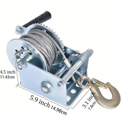 Heavy-Duty 544.31KG Hand Winch - High Carbon Steel, Silvery with 9.75meter Rope for ATVs, Trailers & Marine Use