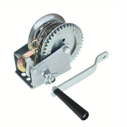 Heavy-Duty 544.31KG Hand Winch - High Carbon Steel, Silvery with 9.75meter Rope for ATVs, Trailers & Marine Use