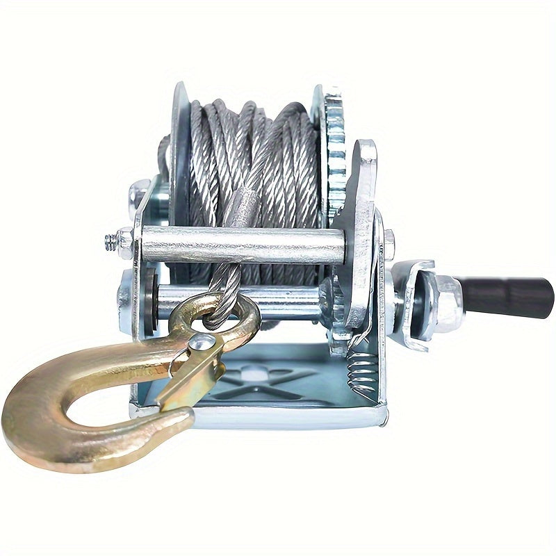 Heavy-Duty 544.31KG Hand Winch - High Carbon Steel, Silvery with 9.75meter Rope for ATVs, Trailers & Marine Use